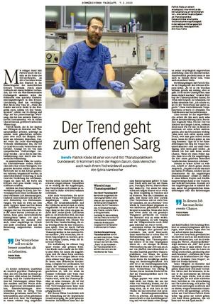 Zeitungsartikel aus dem Schwäbischen Tagblatt "Der Trend geht zum offenen Sarg"
